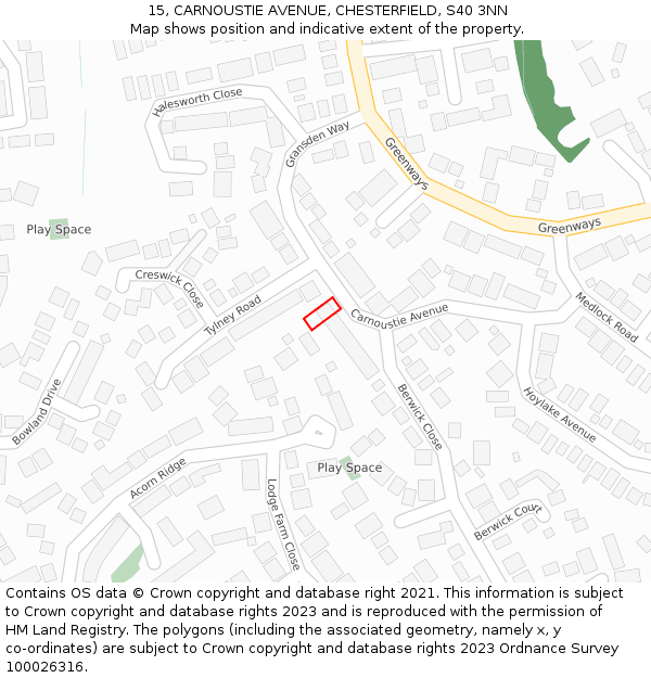 15, CARNOUSTIE AVENUE, CHESTERFIELD, S40 3NN: Location map and indicative extent of plot