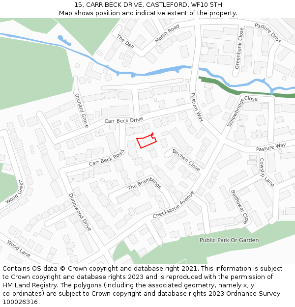 15, CARR BECK DRIVE, CASTLEFORD, WF10 5TH: Location map and indicative extent of plot