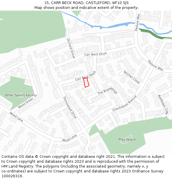 15, CARR BECK ROAD, CASTLEFORD, WF10 5JS: Location map and indicative extent of plot