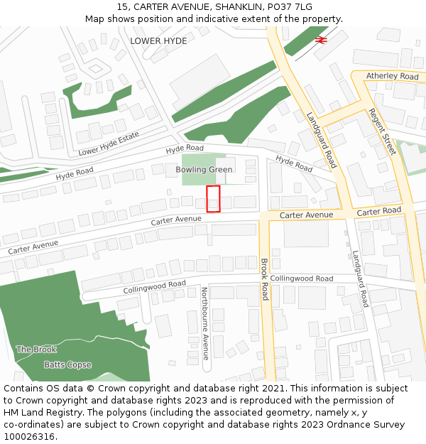 15, CARTER AVENUE, SHANKLIN, PO37 7LG: Location map and indicative extent of plot