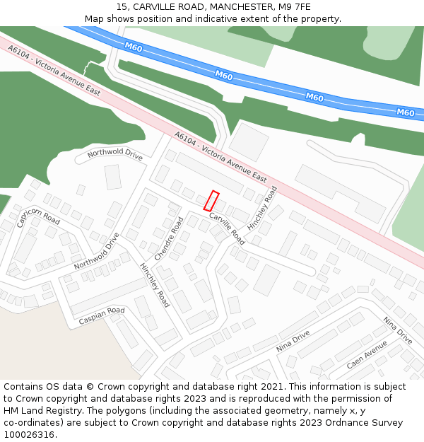 15, CARVILLE ROAD, MANCHESTER, M9 7FE: Location map and indicative extent of plot