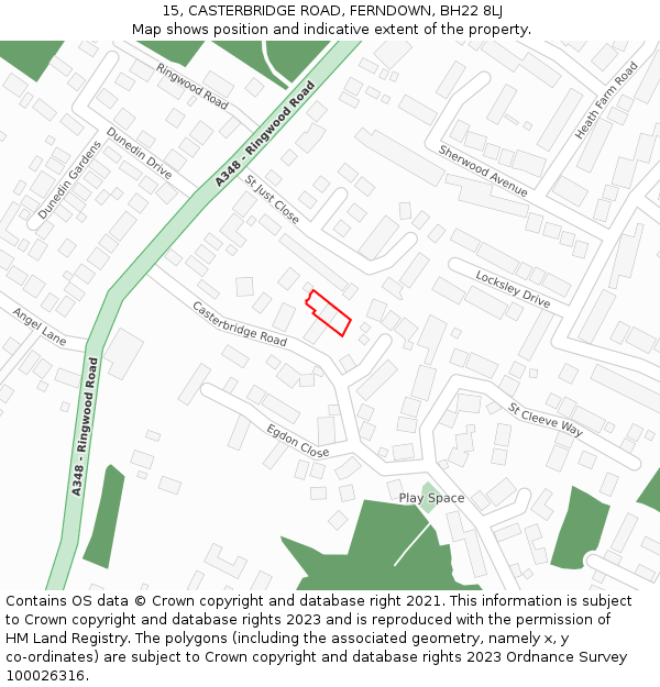 15, CASTERBRIDGE ROAD, FERNDOWN, BH22 8LJ: Location map and indicative extent of plot