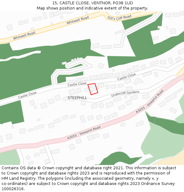 15, CASTLE CLOSE, VENTNOR, PO38 1UD: Location map and indicative extent of plot