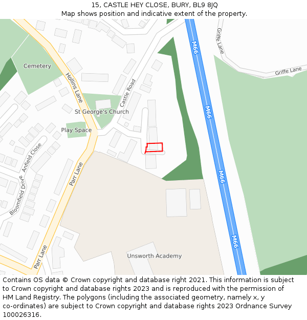 15, CASTLE HEY CLOSE, BURY, BL9 8JQ: Location map and indicative extent of plot