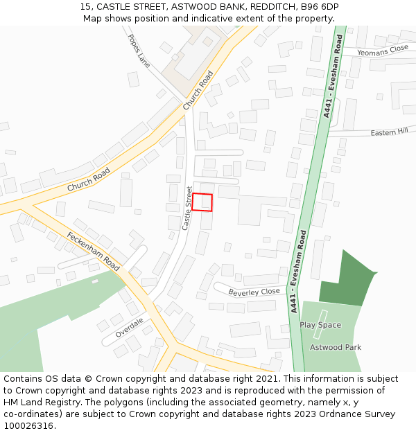 15, CASTLE STREET, ASTWOOD BANK, REDDITCH, B96 6DP: Location map and indicative extent of plot