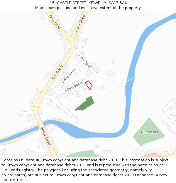 15, CASTLE STREET, KIDWELLY, SA17 5AX: Location map and indicative extent of plot