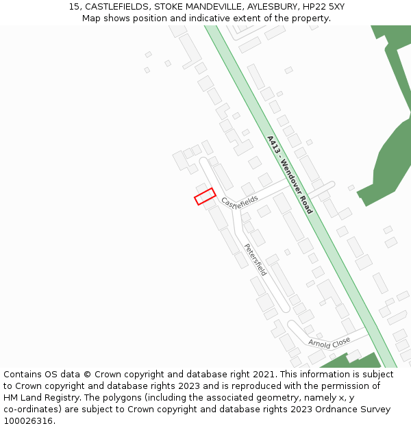 15, CASTLEFIELDS, STOKE MANDEVILLE, AYLESBURY, HP22 5XY: Location map and indicative extent of plot