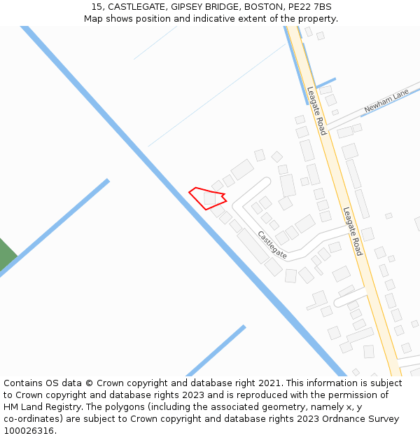 15, CASTLEGATE, GIPSEY BRIDGE, BOSTON, PE22 7BS: Location map and indicative extent of plot