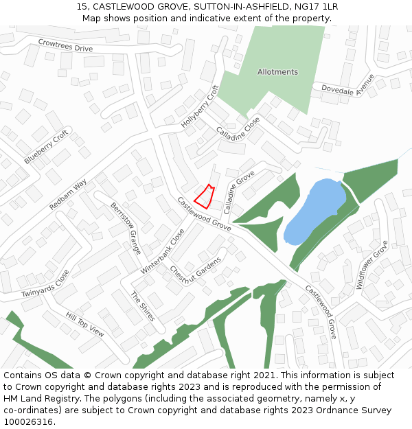 15, CASTLEWOOD GROVE, SUTTON-IN-ASHFIELD, NG17 1LR: Location map and indicative extent of plot