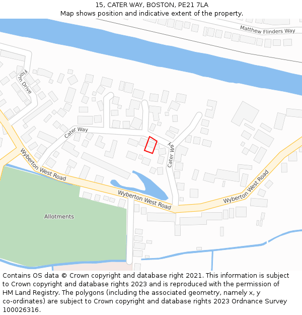 15, CATER WAY, BOSTON, PE21 7LA: Location map and indicative extent of plot