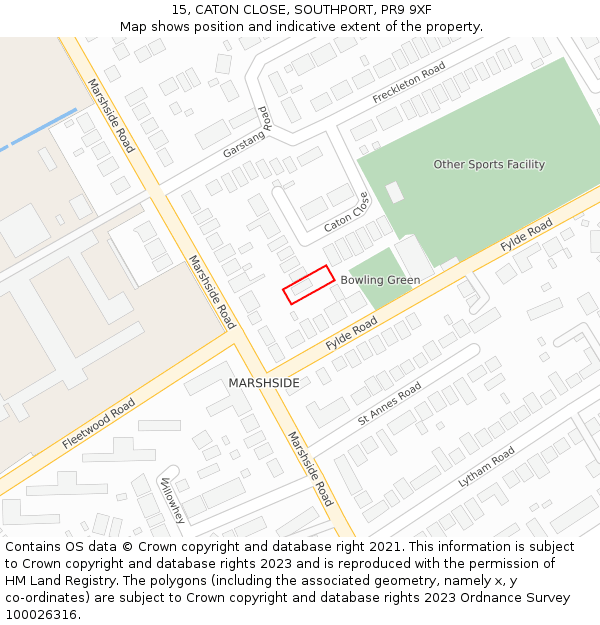 15, CATON CLOSE, SOUTHPORT, PR9 9XF: Location map and indicative extent of plot