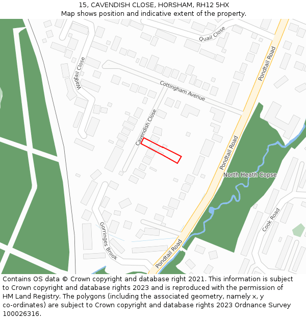 15, CAVENDISH CLOSE, HORSHAM, RH12 5HX: Location map and indicative extent of plot