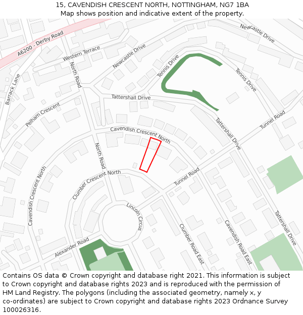 15, CAVENDISH CRESCENT NORTH, NOTTINGHAM, NG7 1BA: Location map and indicative extent of plot