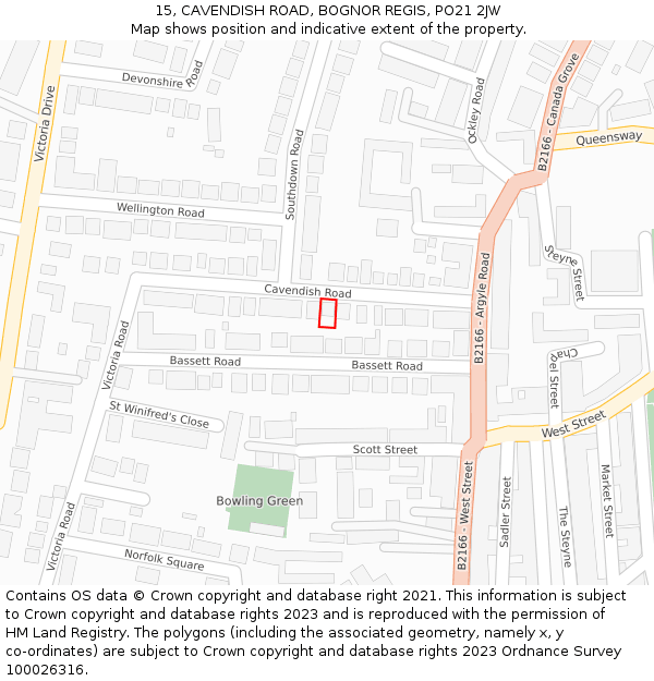 15, CAVENDISH ROAD, BOGNOR REGIS, PO21 2JW: Location map and indicative extent of plot