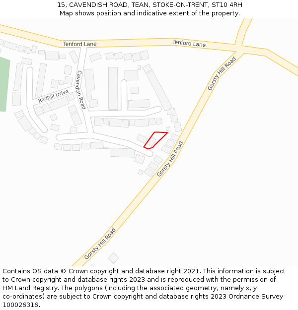 15, CAVENDISH ROAD, TEAN, STOKE-ON-TRENT, ST10 4RH: Location map and indicative extent of plot