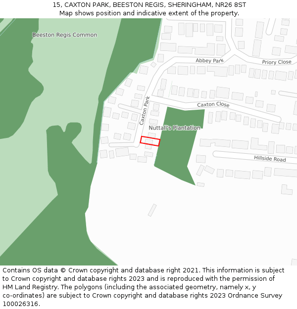 15, CAXTON PARK, BEESTON REGIS, SHERINGHAM, NR26 8ST: Location map and indicative extent of plot