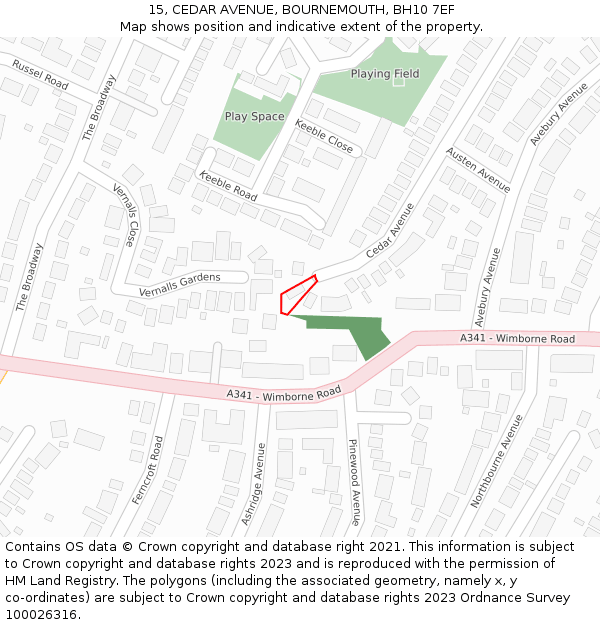 15, CEDAR AVENUE, BOURNEMOUTH, BH10 7EF: Location map and indicative extent of plot