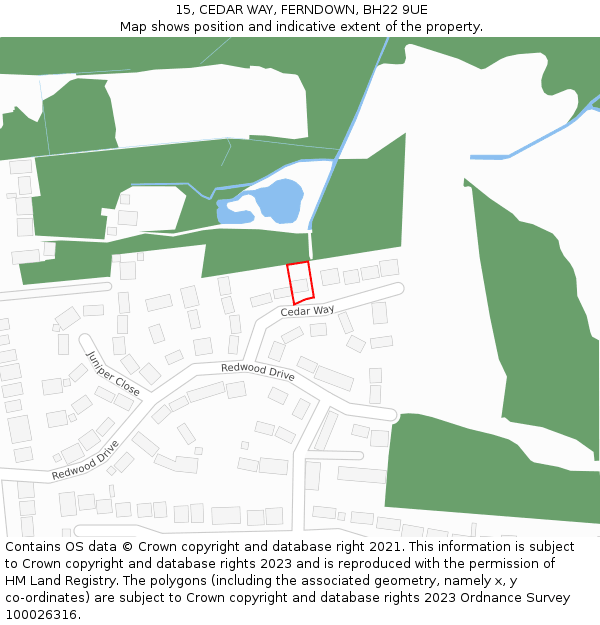 15, CEDAR WAY, FERNDOWN, BH22 9UE: Location map and indicative extent of plot