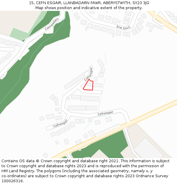 15, CEFN ESGAIR, LLANBADARN FAWR, ABERYSTWYTH, SY23 3JG: Location map and indicative extent of plot