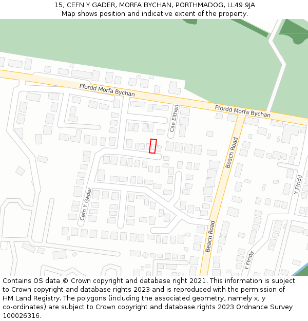 15, CEFN Y GADER, MORFA BYCHAN, PORTHMADOG, LL49 9JA: Location map and indicative extent of plot