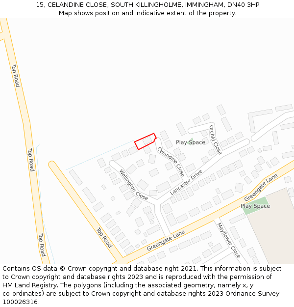 15, CELANDINE CLOSE, SOUTH KILLINGHOLME, IMMINGHAM, DN40 3HP: Location map and indicative extent of plot