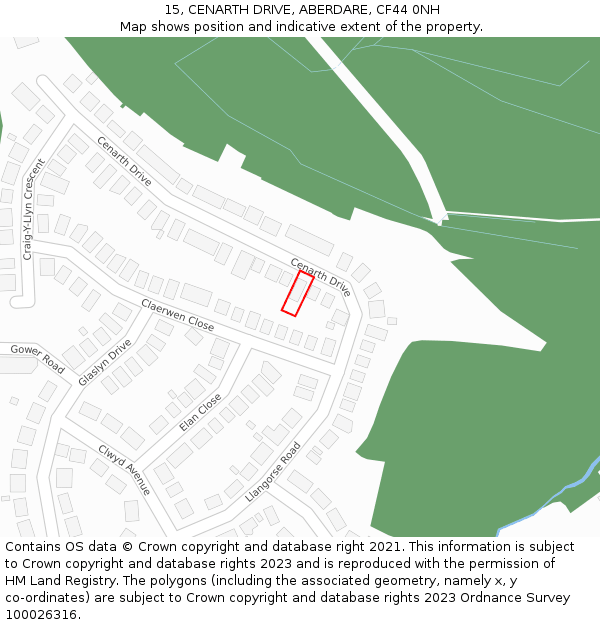 15, CENARTH DRIVE, ABERDARE, CF44 0NH: Location map and indicative extent of plot