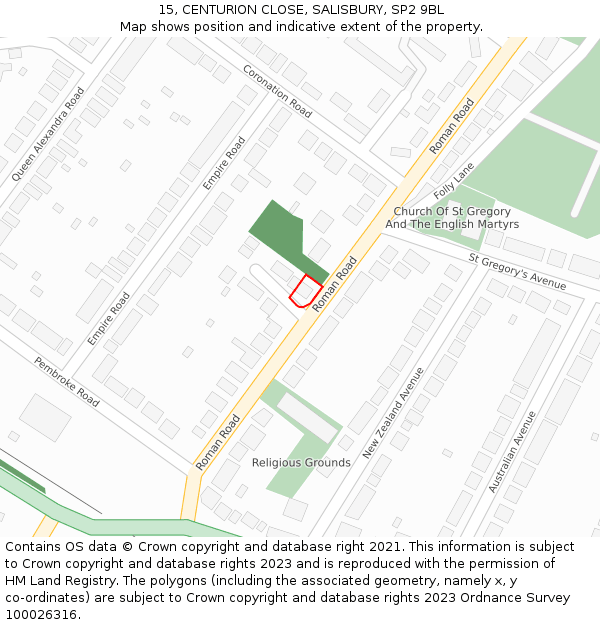 15, CENTURION CLOSE, SALISBURY, SP2 9BL: Location map and indicative extent of plot