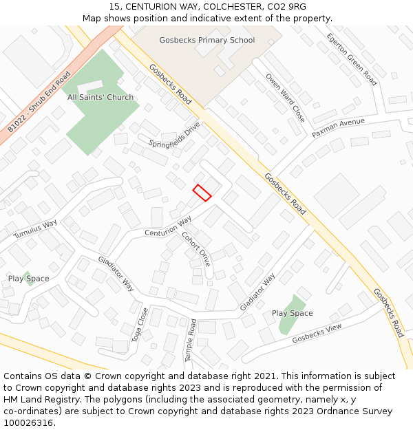 15, CENTURION WAY, COLCHESTER, CO2 9RG: Location map and indicative extent of plot