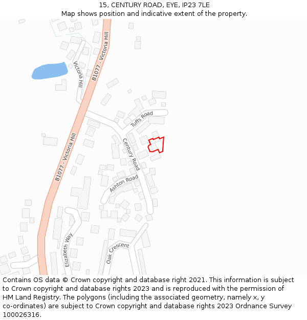 15, CENTURY ROAD, EYE, IP23 7LE: Location map and indicative extent of plot