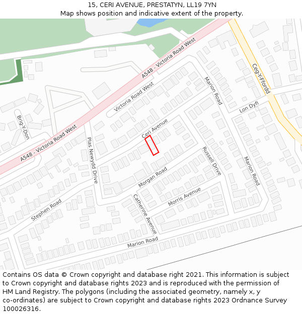 15, CERI AVENUE, PRESTATYN, LL19 7YN: Location map and indicative extent of plot