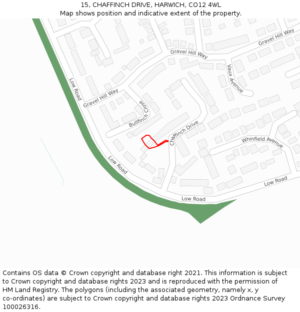 15, CHAFFINCH DRIVE, HARWICH, CO12 4WL: Location map and indicative extent of plot