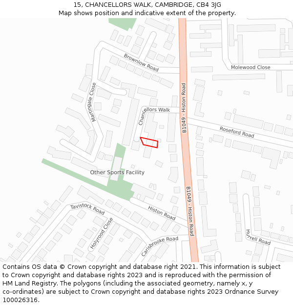 15, CHANCELLORS WALK, CAMBRIDGE, CB4 3JG: Location map and indicative extent of plot