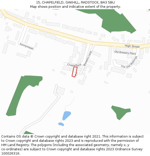 15, CHAPELFIELD, OAKHILL, RADSTOCK, BA3 5BU: Location map and indicative extent of plot