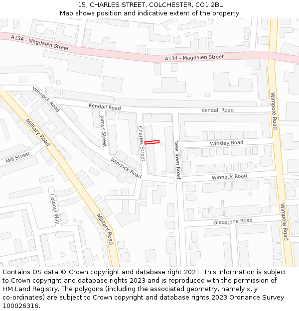 15, CHARLES STREET, COLCHESTER, CO1 2BL: Location map and indicative extent of plot