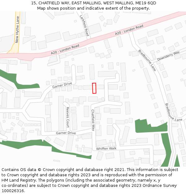 15, CHATFIELD WAY, EAST MALLING, WEST MALLING, ME19 6QD: Location map and indicative extent of plot