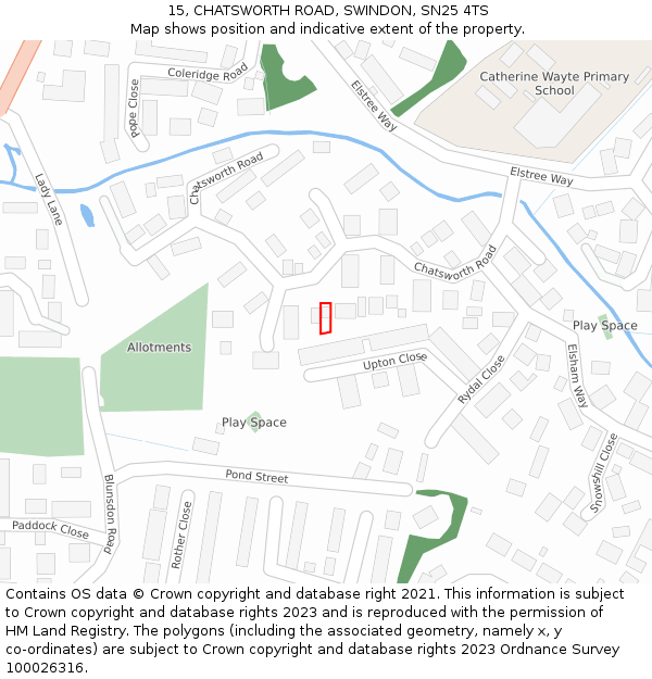15, CHATSWORTH ROAD, SWINDON, SN25 4TS: Location map and indicative extent of plot