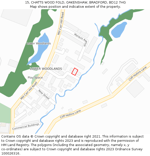 15, CHATTS WOOD FOLD, OAKENSHAW, BRADFORD, BD12 7HG: Location map and indicative extent of plot