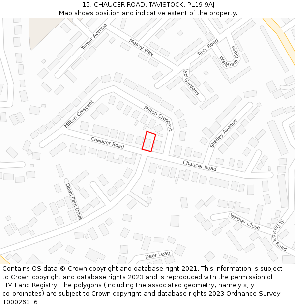 15, CHAUCER ROAD, TAVISTOCK, PL19 9AJ: Location map and indicative extent of plot