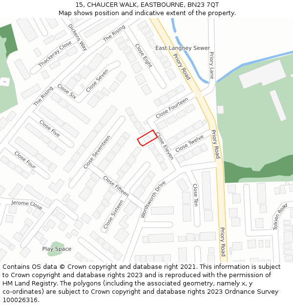 15, CHAUCER WALK, EASTBOURNE, BN23 7QT: Location map and indicative extent of plot