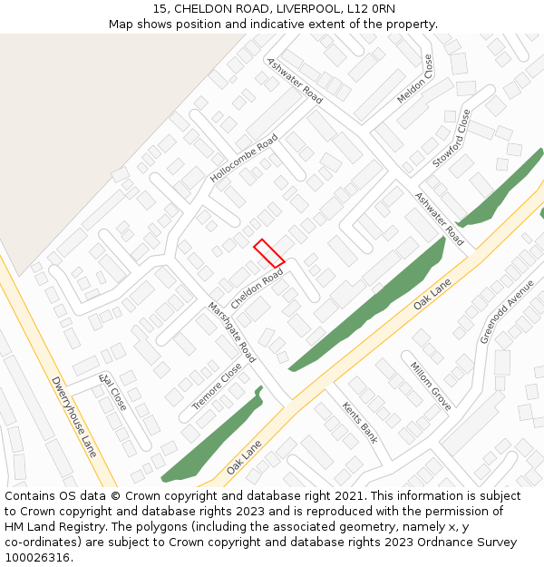 15, CHELDON ROAD, LIVERPOOL, L12 0RN: Location map and indicative extent of plot