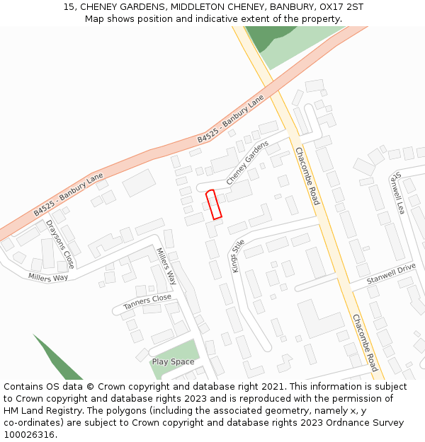 15, CHENEY GARDENS, MIDDLETON CHENEY, BANBURY, OX17 2ST: Location map and indicative extent of plot