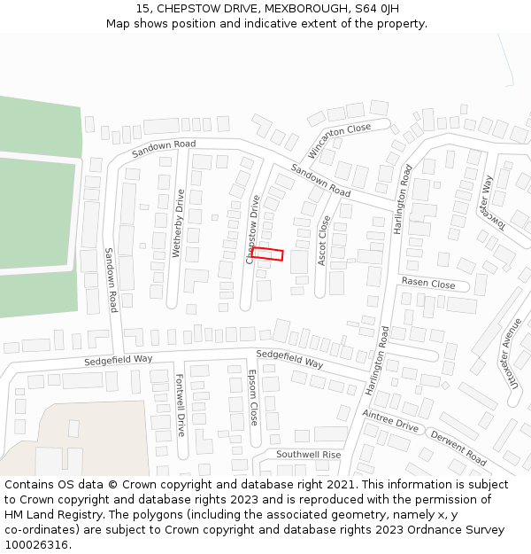 15, CHEPSTOW DRIVE, MEXBOROUGH, S64 0JH: Location map and indicative extent of plot