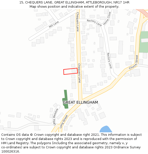 15, CHEQUERS LANE, GREAT ELLINGHAM, ATTLEBOROUGH, NR17 1HR: Location map and indicative extent of plot