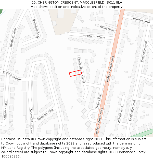 15, CHERINGTON CRESCENT, MACCLESFIELD, SK11 8LA: Location map and indicative extent of plot