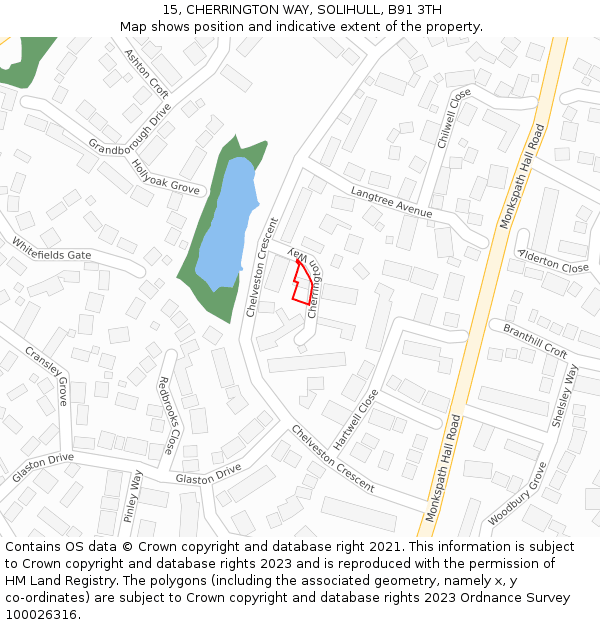15, CHERRINGTON WAY, SOLIHULL, B91 3TH: Location map and indicative extent of plot