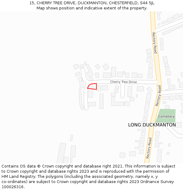 15, CHERRY TREE DRIVE, DUCKMANTON, CHESTERFIELD, S44 5JL: Location map and indicative extent of plot