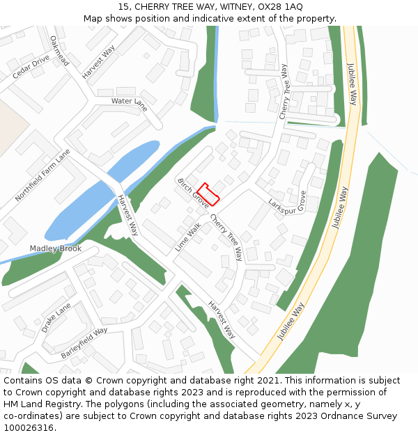 15, CHERRY TREE WAY, WITNEY, OX28 1AQ: Location map and indicative extent of plot
