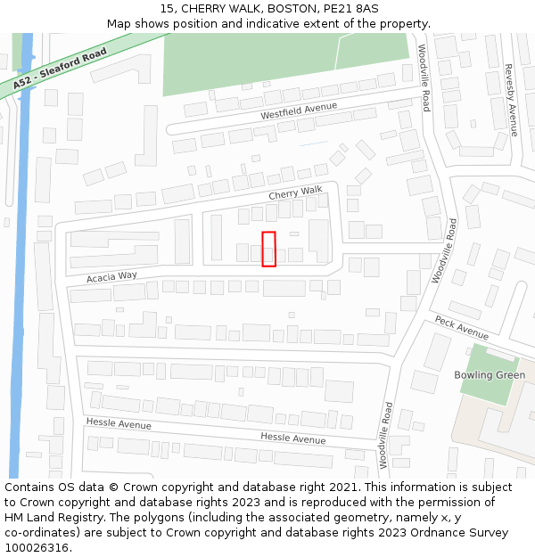 15, CHERRY WALK, BOSTON, PE21 8AS: Location map and indicative extent of plot