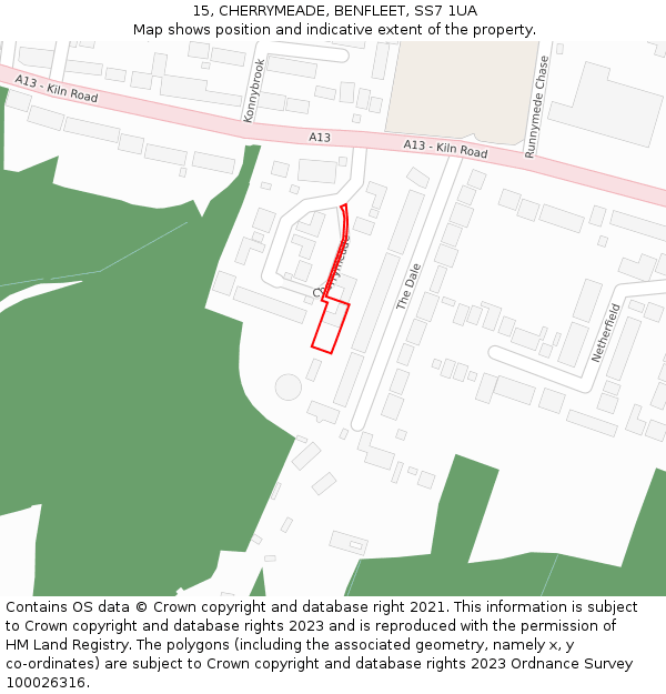 15, CHERRYMEADE, BENFLEET, SS7 1UA: Location map and indicative extent of plot