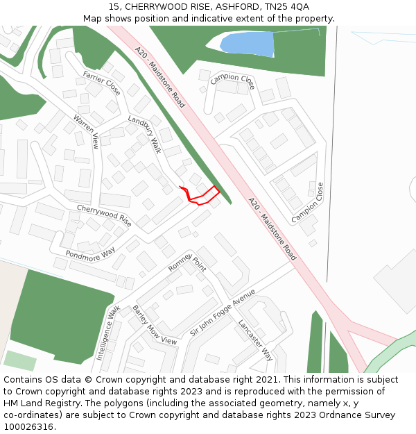15, CHERRYWOOD RISE, ASHFORD, TN25 4QA: Location map and indicative extent of plot
